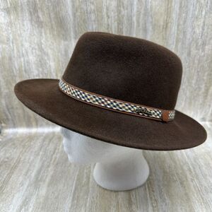 Vintage Orvis Fedora‎ Brown Hat Plaid Trim USA Made Mens Size Small